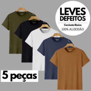 Kit 5 Camiseta Masculina Básica Lisa Algodão LEVES DE-FEI-TOS !