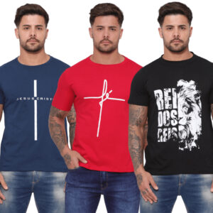 Kit 3 Peças - T-Shirt - Blusa Masculina - Camiseta 100% Algodão - Moda Evangélica